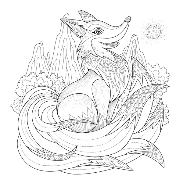 Graceful fox coloring page — Stock Vector
