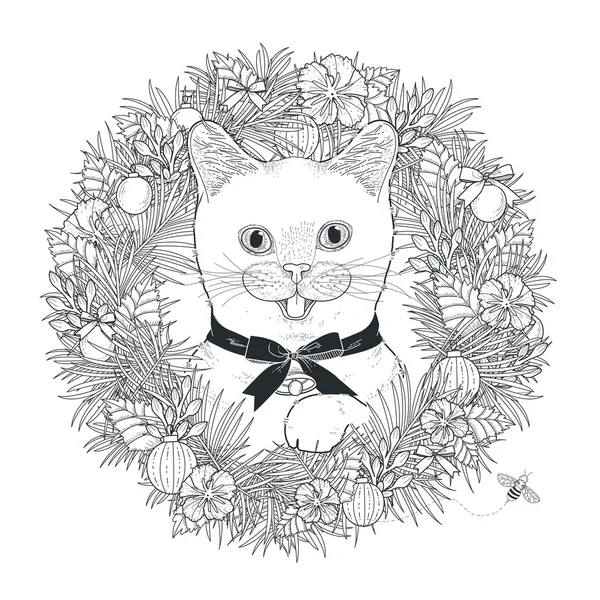 Adorable kitty coloriage page — Image vectorielle