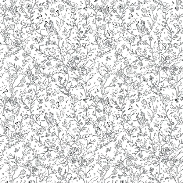 Graceful seamless floral pattern coloring page — Stock Vector