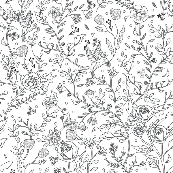 Graceful seamless floral pattern coloring page Stock Vector