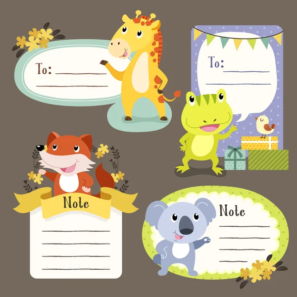 Lovable diverse animals memo paper — Stock Vector