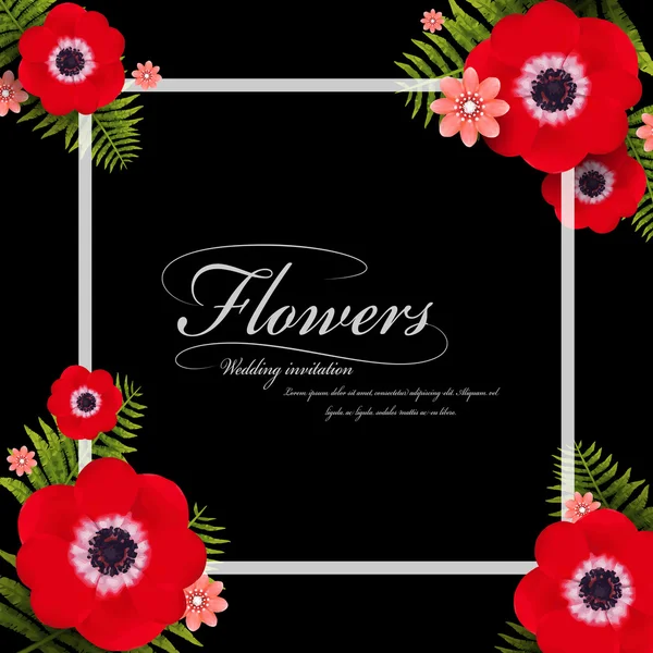 Quadro floral pansy vermelho atraente — Vetor de Stock