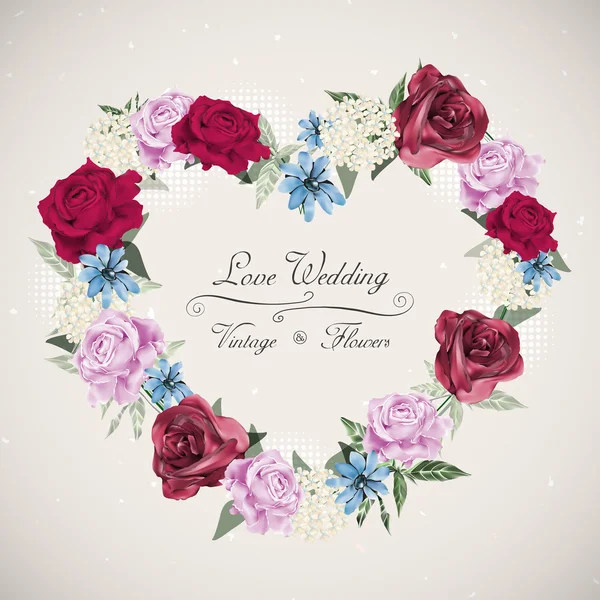 Romantik çiçek düğün davetiyesi tasarımı — Stok Vektör