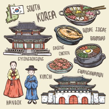 colorful travel concept of south Korea clipart