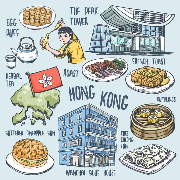 Concepto de viaje colorido de Hong Kong — Vector de stock
