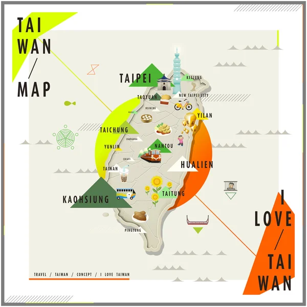 Urocza mapę podróży Tajwan — Wektor stockowy