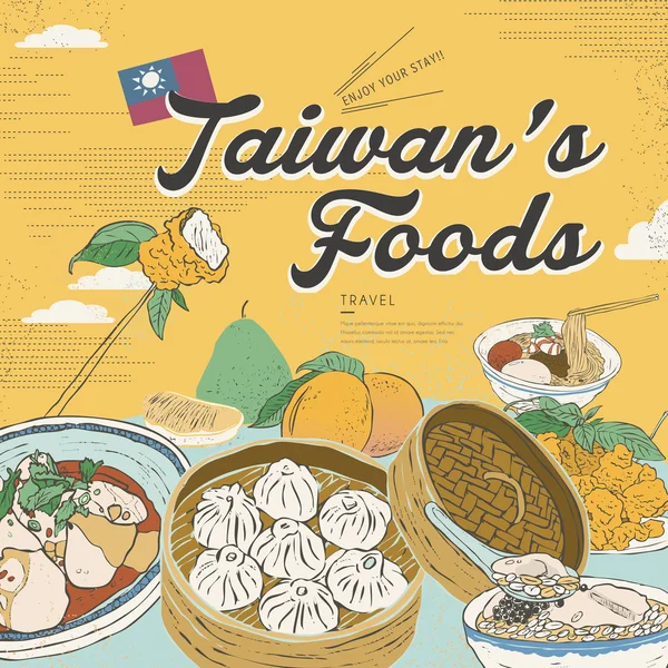 Deliciosa coleção de lanches taiwan —  Vetores de Stock