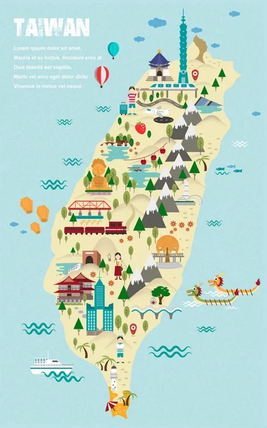 Belle carte de voyage Taiwan — Image vectorielle