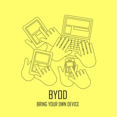 bring your own device in flat thin line style clipart