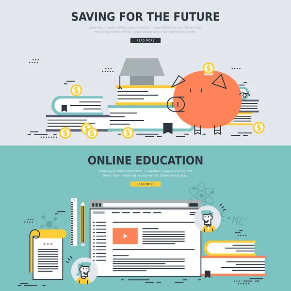 Online onderwijs en opslaan voor de toekomstige concepten — Stockvector