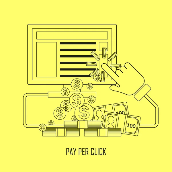 Pay-per-klik concept in dunne lijnstijl — Stockvector