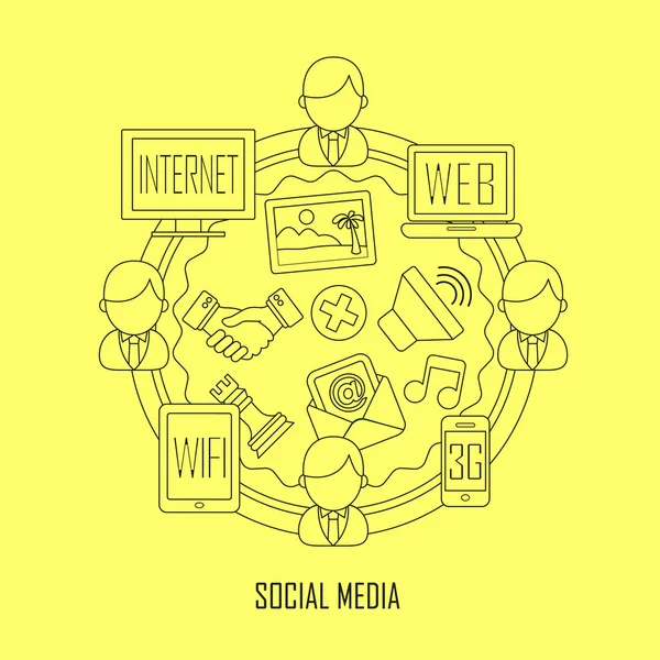 Social media in stile linea sottile — Vettoriale Stock