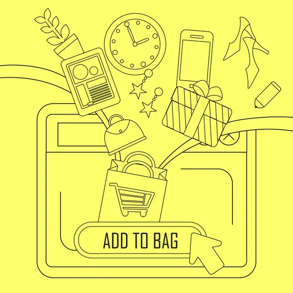 Ince çizgi stili kavramında çanta için toplayın — Stok Vektör