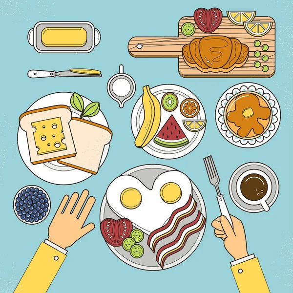 Vista superior del conjunto de desayuno nutritivo — Archivo Imágenes Vectoriales
