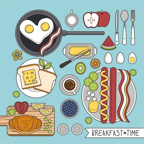 Vue du dessus de l'ensemble petit déjeuner nutritif — Image vectorielle