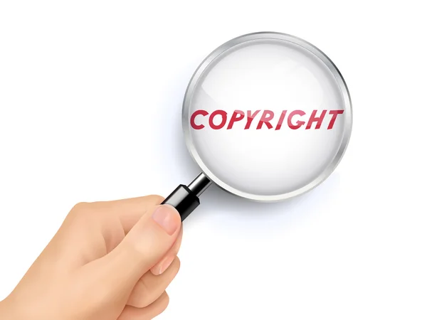 Palabra de copyright que muestra a través de lupa — Vector de stock