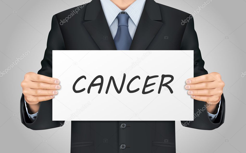 businessman holding cancer poster