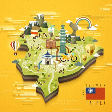Taipei travel map design clipart