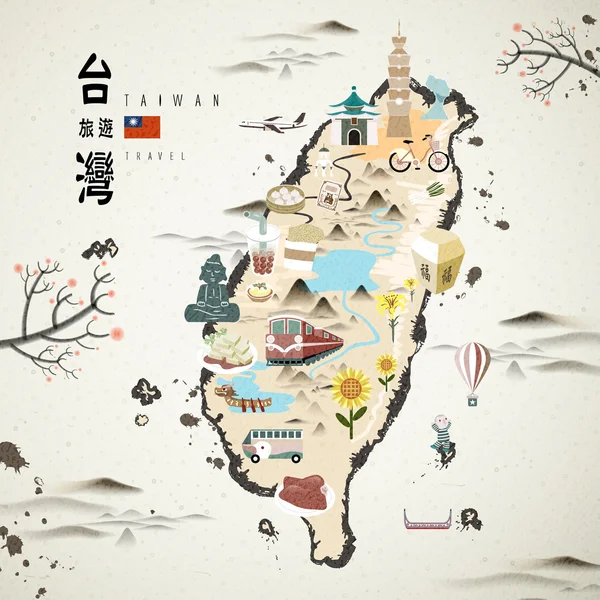 Taiwan mapa de viagem — Vetor de Stock