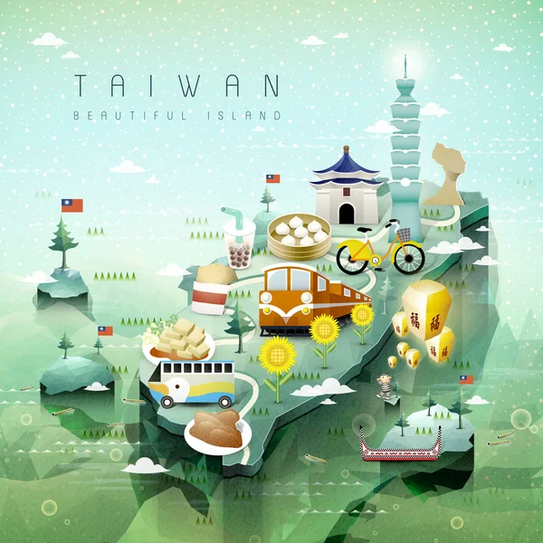 Taiwan mapa de viagem — Vetor de Stock