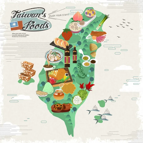 Mapa de snacks de Taiwán — Vector de stock