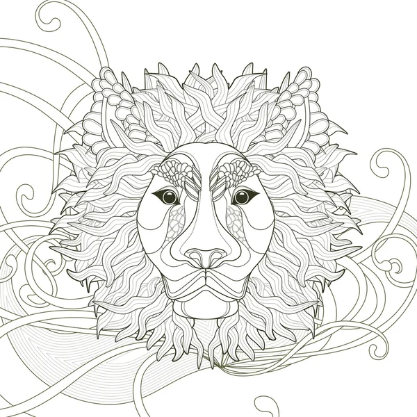 Majestuosa página para colorear león — Vector de stock