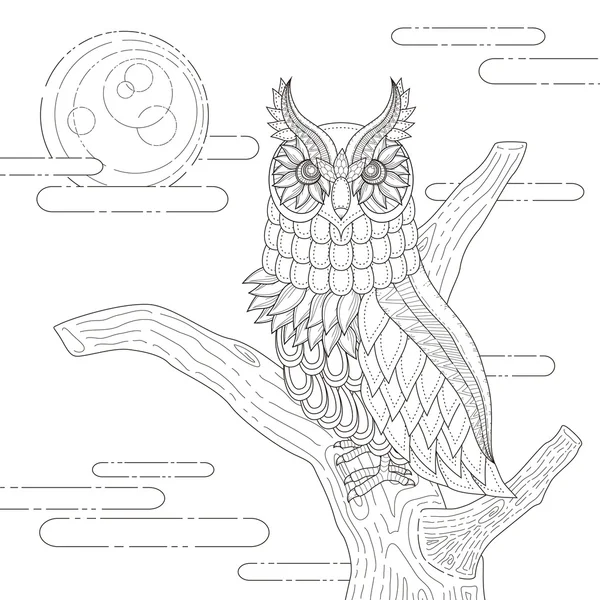 Lovely owl coloring page — Stock Vector