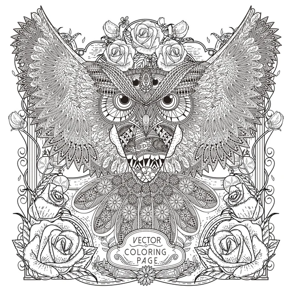 Gorgeous owl coloring page — Stock Vector