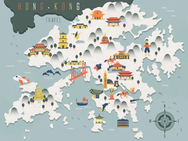 Mapa de viagem de Hong Kong — Vetor de Stock