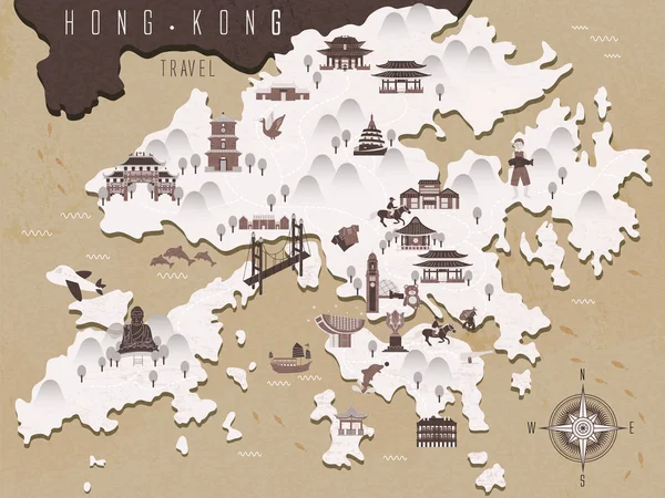 Hong Kong seyahat haritası — Stok Vektör