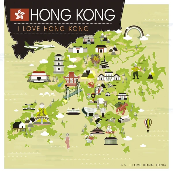 Mapa de viajes de Hong Kong — Archivo Imágenes Vectoriales