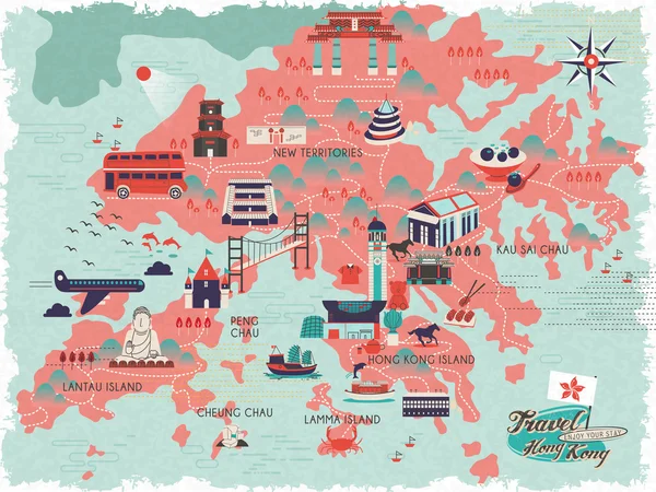 Mapa de viagem de Hong Kong — Vetor de Stock