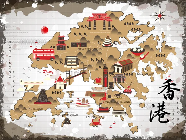 Mapa podróży do Hongkongu — Wektor stockowy