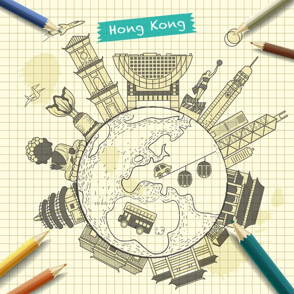 Hong Kong 여행 디자인 — 스톡 벡터