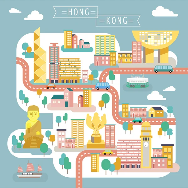 Reisekarte Hongkong — Stockvektor