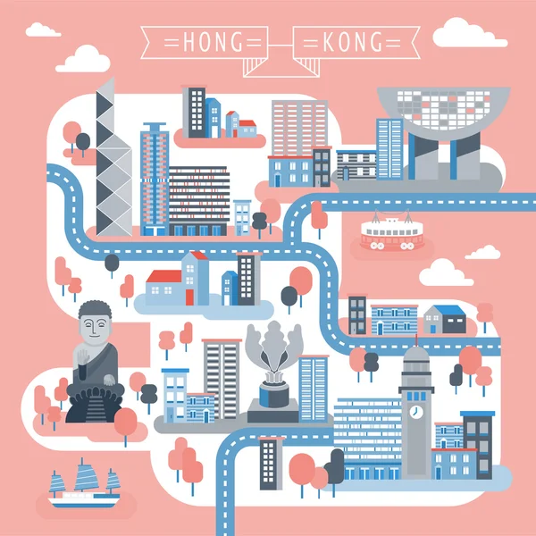 Hong kong reise karte design — Stockvektor