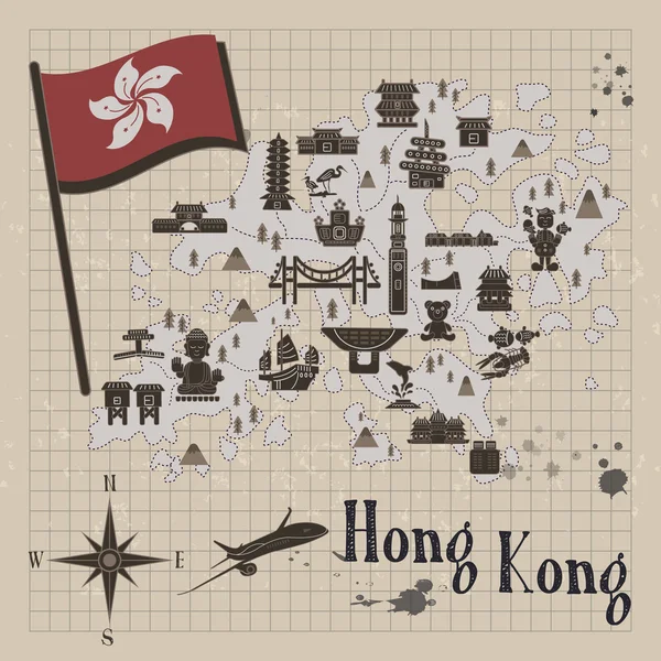 Mapa podróży do Hongkongu — Wektor stockowy