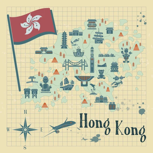 Hong Kong carte de voyage — Image vectorielle