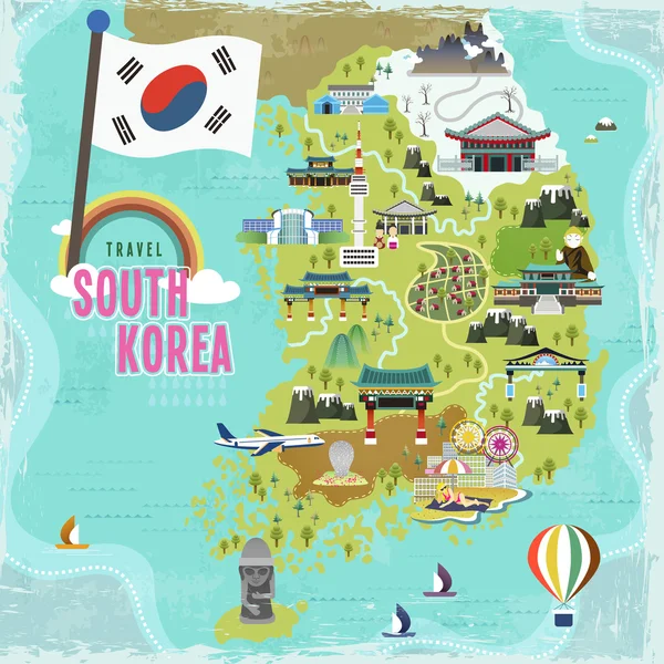 Mapa de viajes de Corea del Sur — Vector de stock