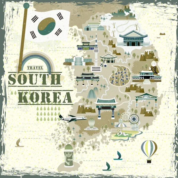 Mappa del viaggio Corea del Sud — Vettoriale Stock