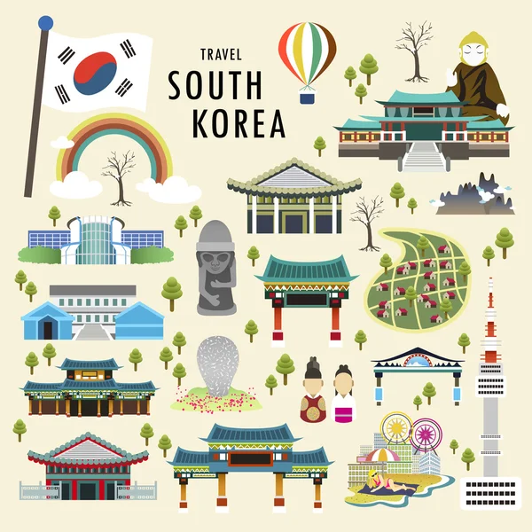 Corea del Sur atracciones — Vector de stock