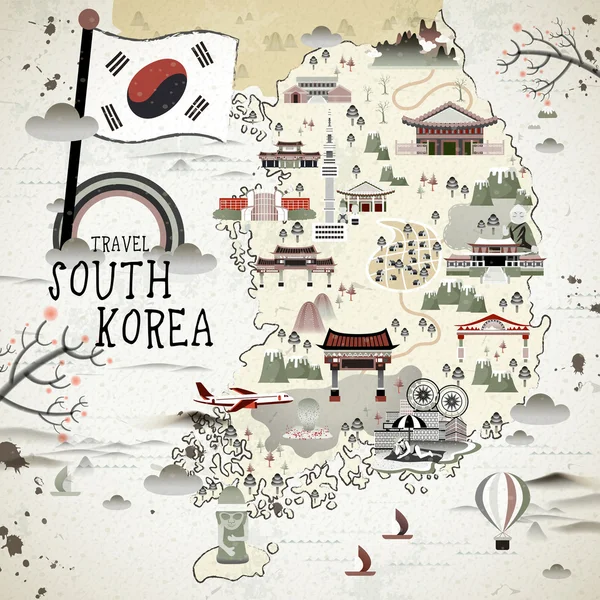 Mapa de viagem de Coreia do Sul —  Vetores de Stock