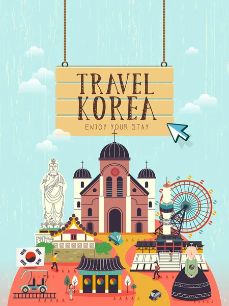 Corea del Sur viaje concepto cartel — Vector de stock