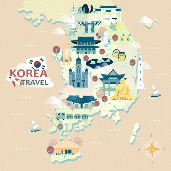 Sydkorea resa karta — Stock vektor