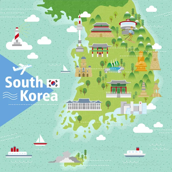 Mapa de viajes de Corea del Sur — Archivo Imágenes Vectoriales