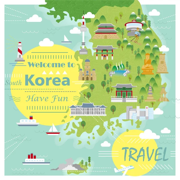Dél-Korea utazik Térkép — Stock Vector