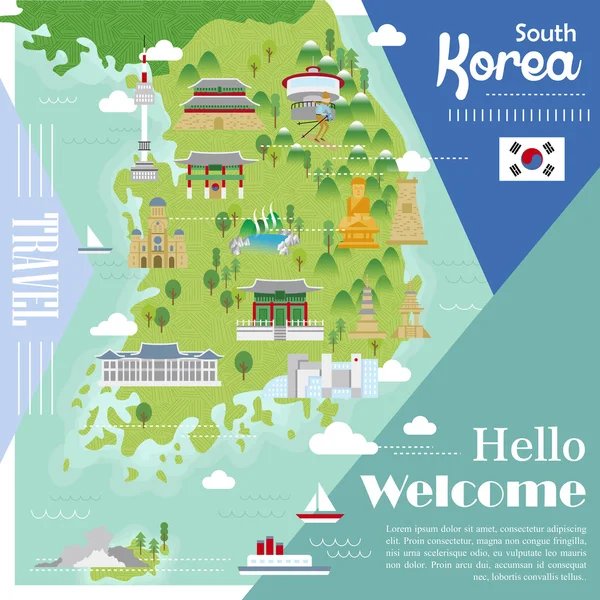 Карта путешествий Южной Кореи — стоковый вектор