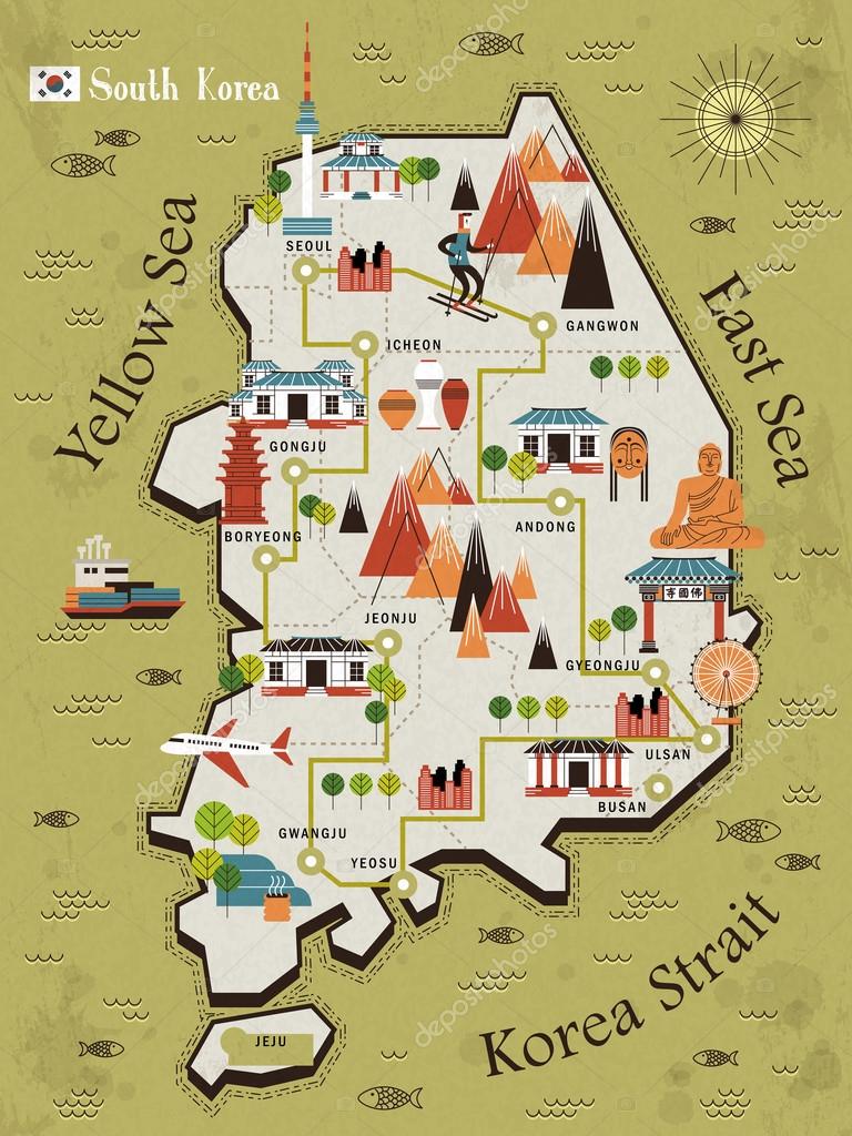 South Korea Tourist Map South Korea Travel Map Stock Vector Image By ©Kchungtw #90246476