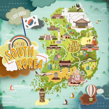 South Korea travel map clipart