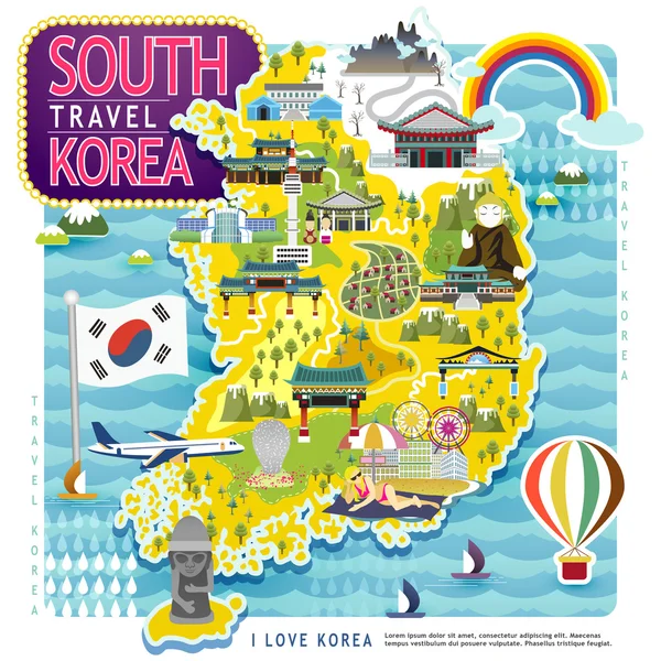 Zuid-Korea reizen kaart — Stockvector